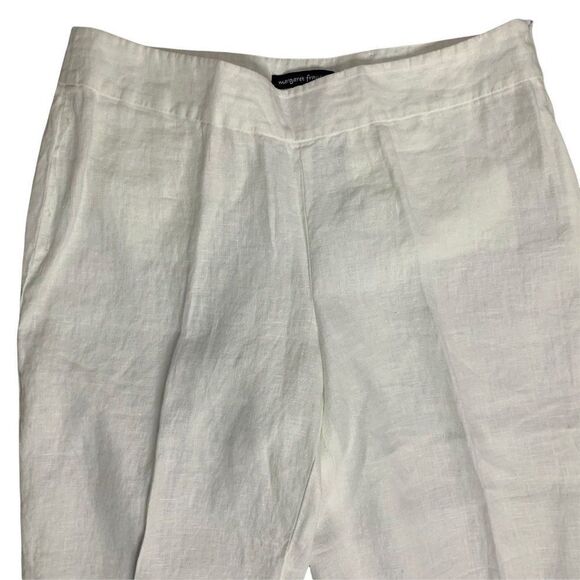 Vintage Margaret Frances Capri Pants 14 White Linen Flat Front Back Pockets Zip - Picture 2 of 5